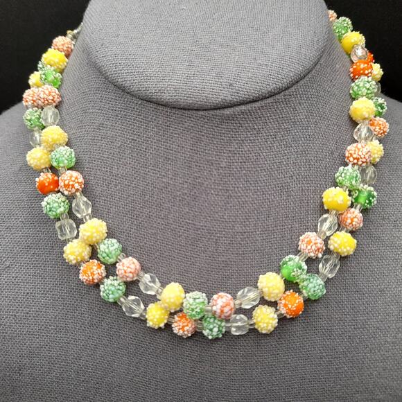 Vintage Japan Bubblegum Bead Necklace, 1950s Jewelry, 2 Strands - Picture 2 of 12